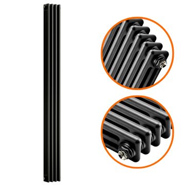 1500 x 203mm Black Vertical Traditional 3 Column Radiator