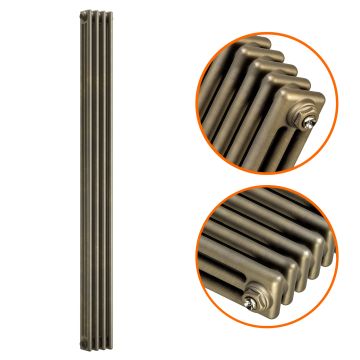 1500 x 203mm Antique Brass Vertical Traditional 3 Column Radiator