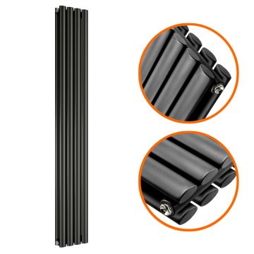 1780 x 236mm Black Double Oval Tube Vertical Radiator 