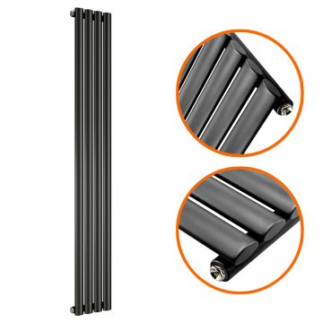 1600 x 236mm Black Single Oval Tube Vertical Radiator 