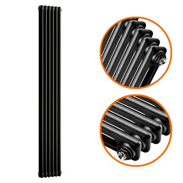 1800 x 293mm Black Vertical Traditional 2 Column Radiator