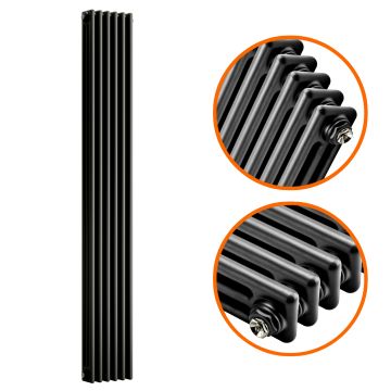 1800 x 293mm Black Vertical Traditional 3 Column Radiator