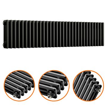 300 x 1508mm Black Horizontal Traditional 3 Column Radiator