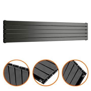 350mm x 1780mm Black Double Flat Panel Horizontal / Landscape Radiator