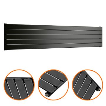 350mm x 1780mm Black Single Flat Panel Horizontal / Landscape Radiator