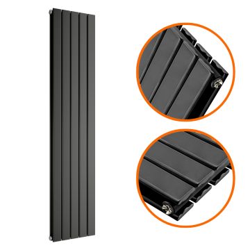 1600 x 350mm Black Double Flat Panel Vertical Radiator 