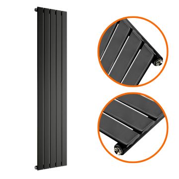 1600 x 350mm Black Single Flat Panel Vertical Radiator 