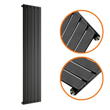 1600 x 350mm Black Single Flat Panel Vertical Radiator 