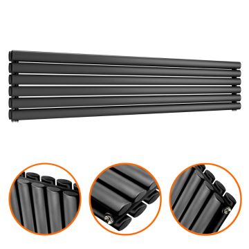 354mm x 1600mm Black Double Oval Tube Horizontal / Landscape Radiator 