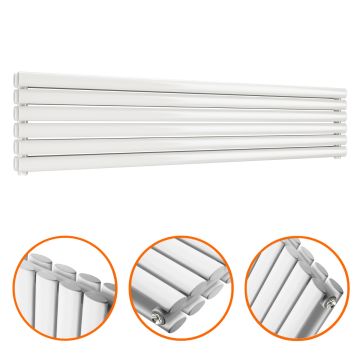 354mm x 1600mm White Double Oval Tube Horizontal / Landscape Radiator 