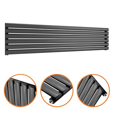 354mm x 1600mm Black Single Oval Tube Horizontal / Landscape Radiator 