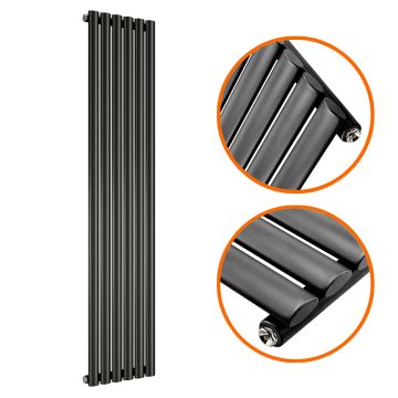 1600 x 354mm Black Single Oval Tube Vertical Radiator 