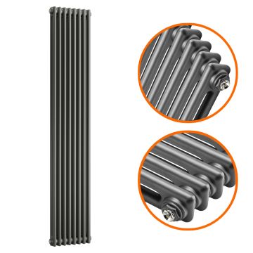 1800 x 383mm Anthracite Vertical Traditional 2 Column Radiator