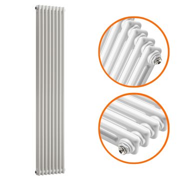 1800 x 383mm White Vertical Traditional 2 Column Radiator