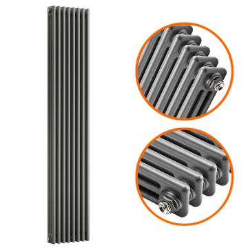1500 x 383mm Anthracite Vertical Traditional 3 Column Radiator