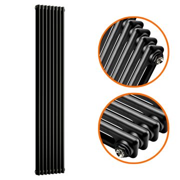 1800 x 383mm Black Vertical Traditional 2 Column Radiator