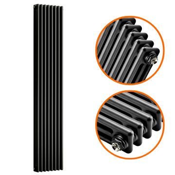 1800 x 383mm Black Vertical Traditional 3 Column Radiator