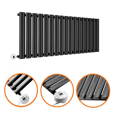 400 x 1000mm Electric Black Single Oval Panel Horizontal Radiator