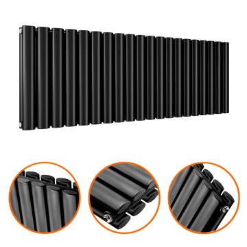 400 x 1180mm Black Double Oval Tube Horizontal Radiator 