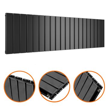 400 x 1400mm Black Double Flat Panel Horizontal Radiator 