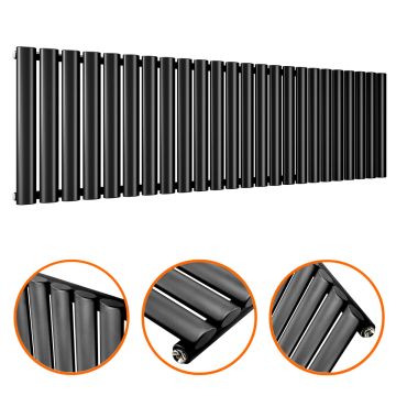 400 x 1411mm Black Single Oval Tube Horizontal Radiator 