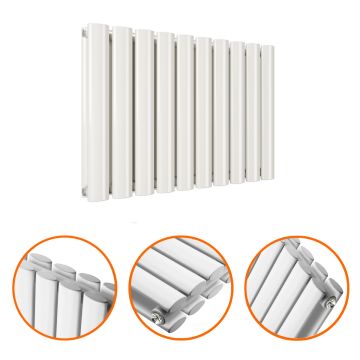 400 x 595mm White Double Oval Tube Horizontal Radiator 