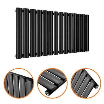 400 x 834mm Black Single Oval Tube Horizontal Radiator 