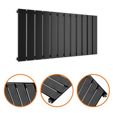 400 x 840mm Black Single Flat Panel Horizontal Radiator 