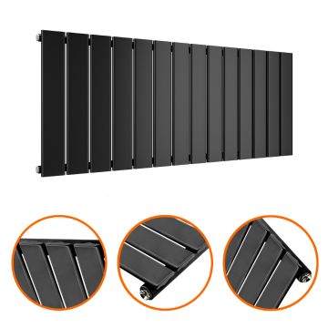 400 x 980mm Black Single Flat Panel Horizontal Radiator 