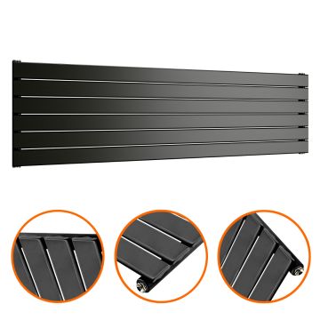 420mm x 1600mm Black Single Flat Panel Horizontal / Landscape Radiator