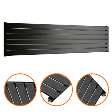 420mm x 1780mm Black Single Flat Panel Horizontal / Landscape Radiator