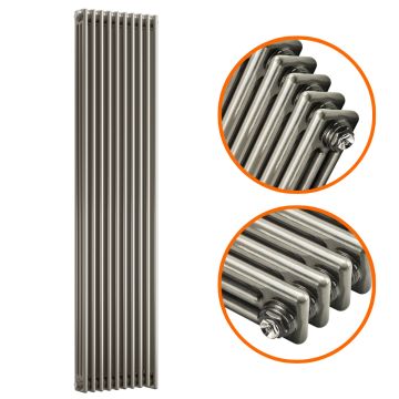 1800 x 470mm Raw Metal Lacquered Vertical Traditional 3 Column Radiator