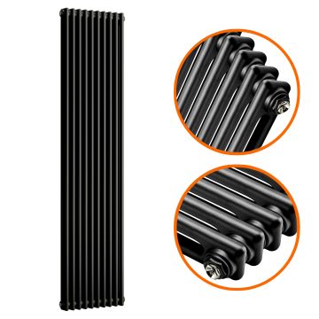 1500 x 470mm Black Vertical Traditional 2 Column Radiator