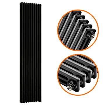 1500 x 470mm Black Vertical Traditional 3 Column Radiator