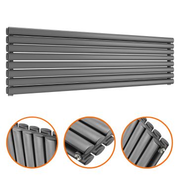 472mm x 1600mm Anthracite Double Oval Tube Horizontal / Landscape Radiator 