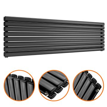 472mm x 1600mm Black Double Oval Tube Horizontal / Landscape Radiator 