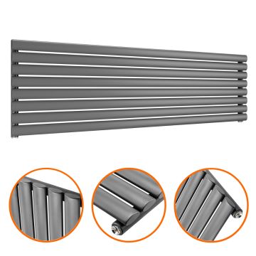 472mm x 1600mm Anthracite Single Oval Tube Horizontal / Landscape Radiator 