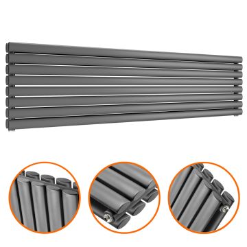 472mm x 1780mm Anthracite Double Oval Tube Horizontal / Landscape Radiator 