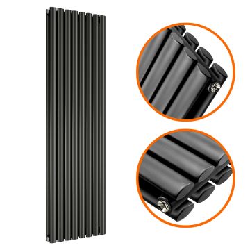 1600 x 472mm Black Double Oval Tube Vertical Radiator 