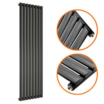 1600 x 472mm Black Single Oval Tube Vertical Radiator 