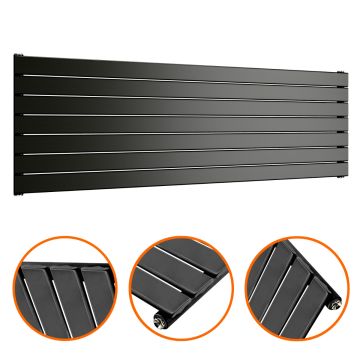 490mm x 1600mm Black Single Flat Panel Horizontal / Landscape Radiator