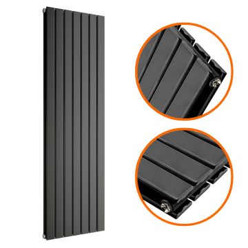 1600 x 490mm Black Double Flat Panel Vertical Radiator 