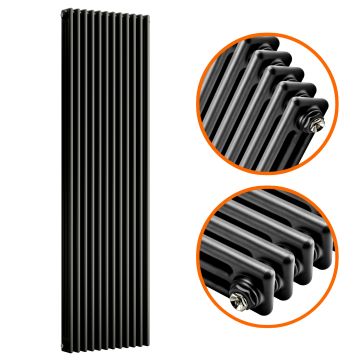 1800 x 560mm Black Vertical Traditional 3 Column Radiator