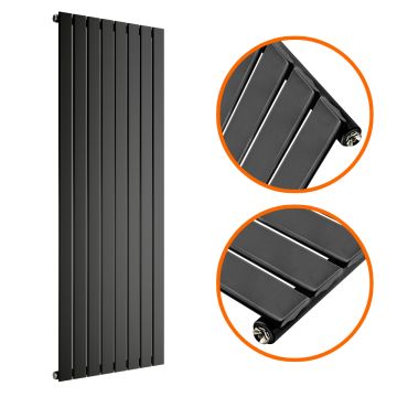 1600 x 560mm Black Single Flat Panel Vertical Radiator 