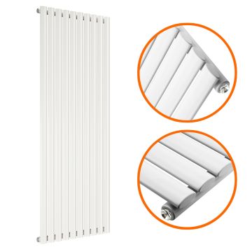 1600 x 590mm White Single Oval Tube Vertical Radiator 