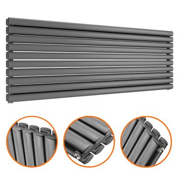 590mm x 1600mm Anthracite Double Oval Tube Horizontal / Landscape Radiator 