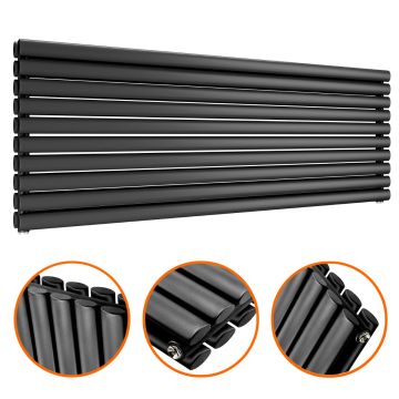 590mm x 1600mm Black Double Oval Tube Horizontal / Landscape Radiator 