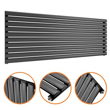 590mm x 1600mm Black Single Oval Tube Horizontal / Landscape Radiator 