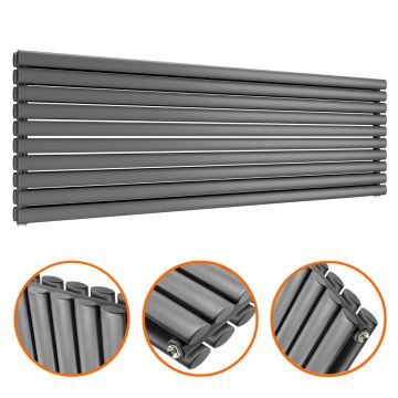590mm x 1780mm Anthracite Double Oval Tube Horizontal / Landscape Radiator 