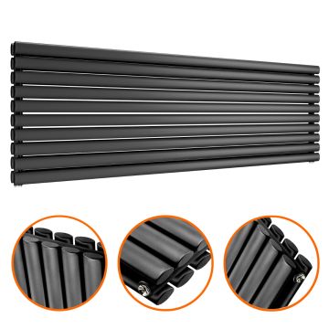 590mm x 1780mm Black Double Oval Tube Horizontal / Landscape Radiator 